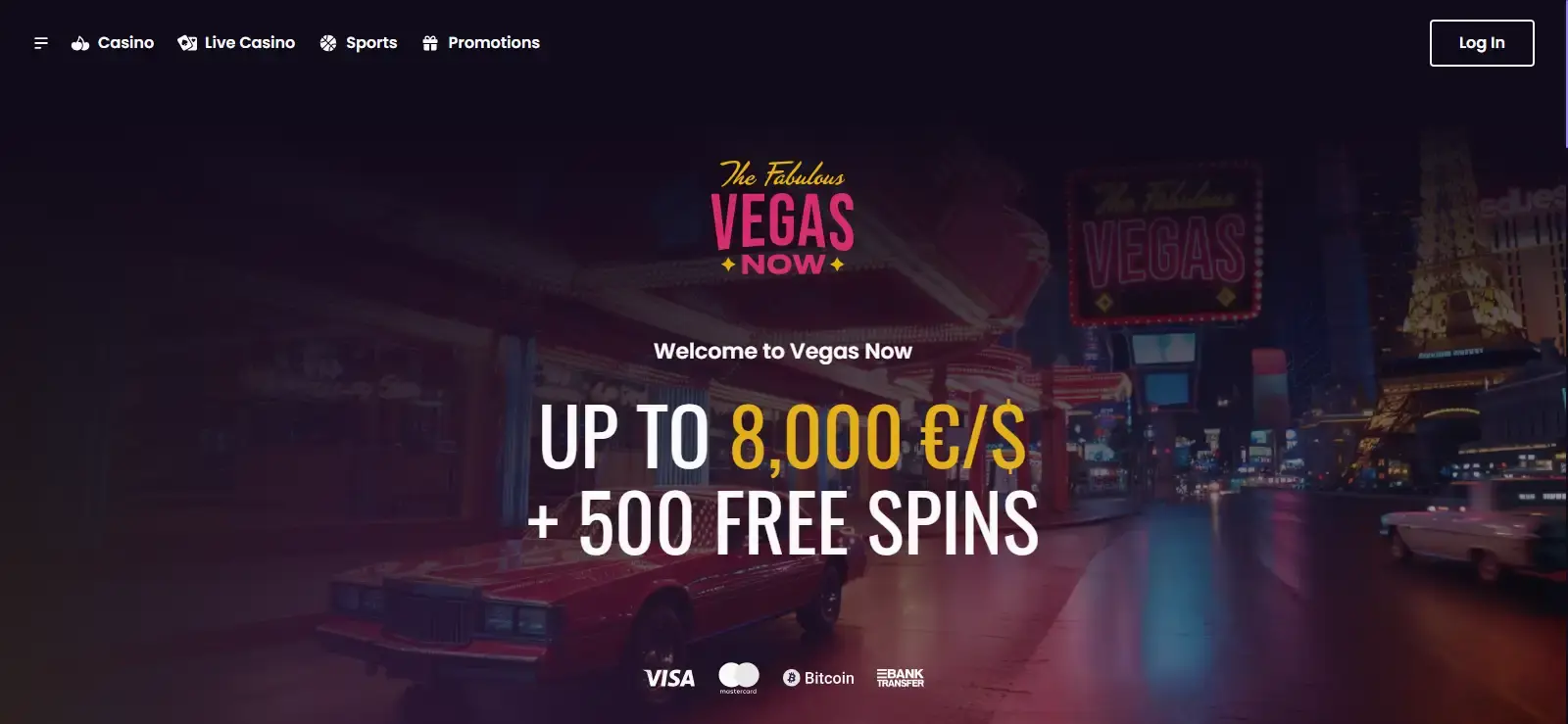 Current Vegas Now Australia-facing interface