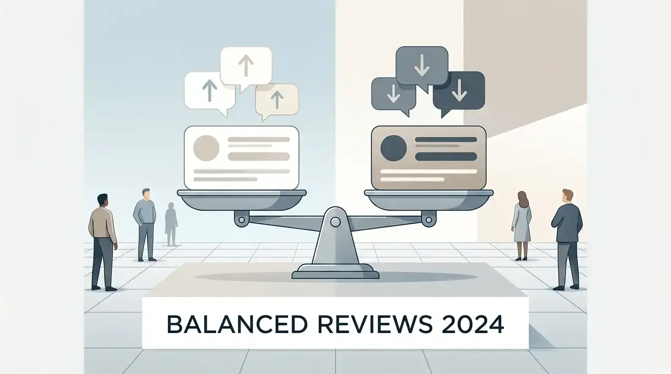 Editorial illustration of balanced player review analysis