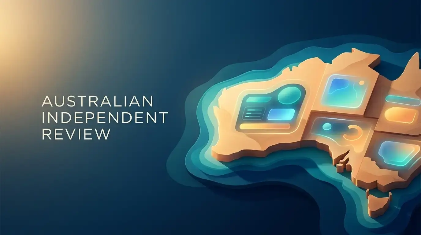 Editorial illustration representing an Australian review of online casino products and regulation
