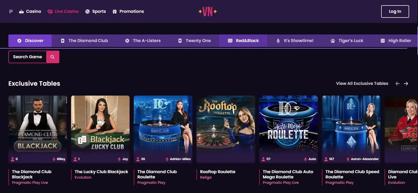 Vegas Now Live Casino current Vegas Now interface
